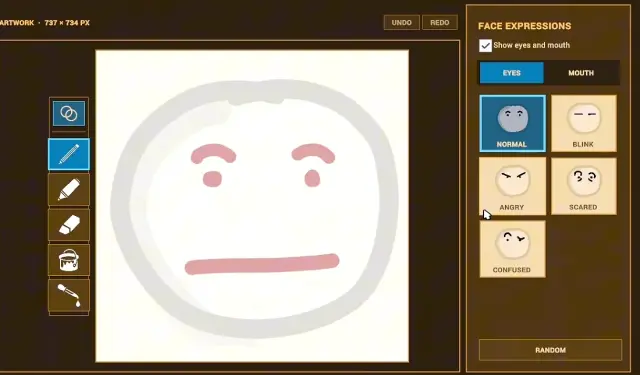 Earlier caller artwork editor with a drawing canvas and face-expression controls